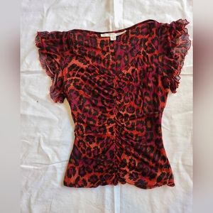 Diane vonFurstenberg red leopard print small silk top